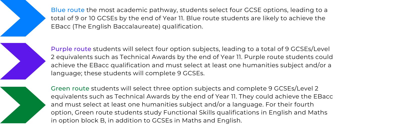 The three pathways are Blue, Purple and Green The three pathways are Blue, Purple and Green